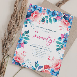 Elegant Bright Watercolor Floral 70. Geburtstag Einladung
