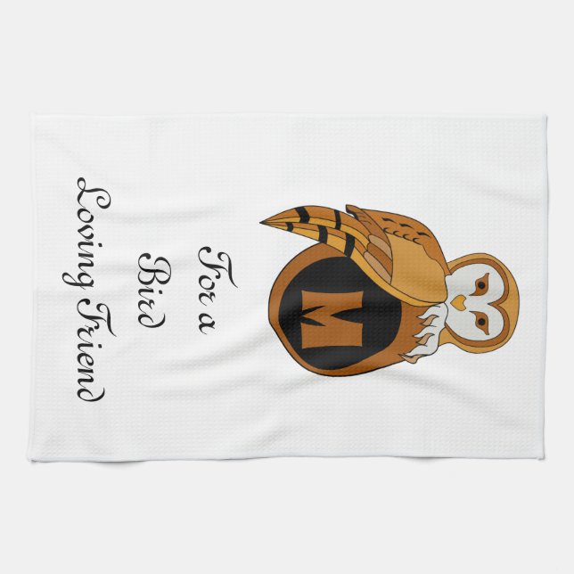 Elegant British Barn Owl Monogram Geschirrtuch (Horizontal)