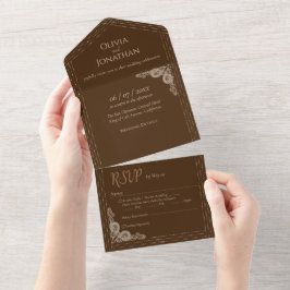 Elegant Bronz Verziert in einer Hochzeit All In One Einladung
