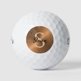 Elegant Bronze Metallic Monogram Name Mens Golfball