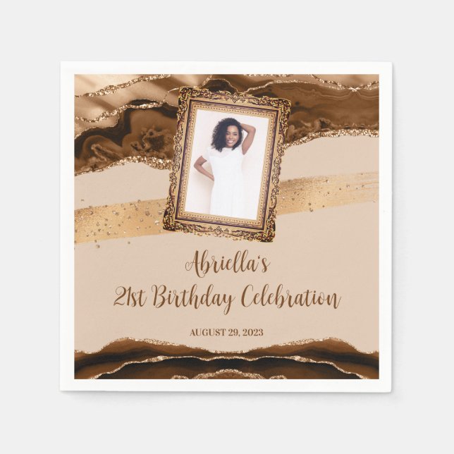 Elegant Brown Agate Foto Einladung Serviette (Vorderseite)