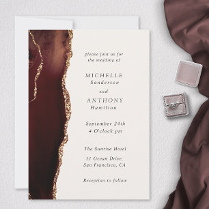 Elegant Brown Agate Gold Beige Einladung zur Hochz