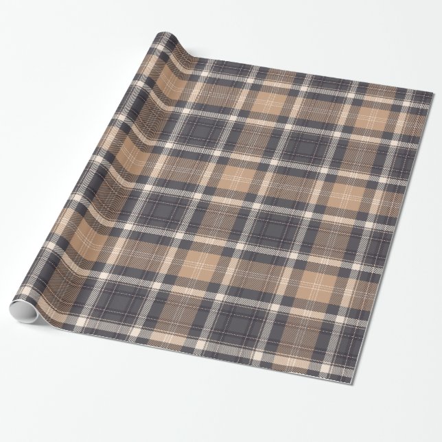 Elegant Brown | Beige | Dunkelgrau Kariert kariert Geschenkpapier (Ungerollt)