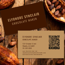 Elegant Brown Chocolate Maker Social Icon QR Code  Visitenkarte