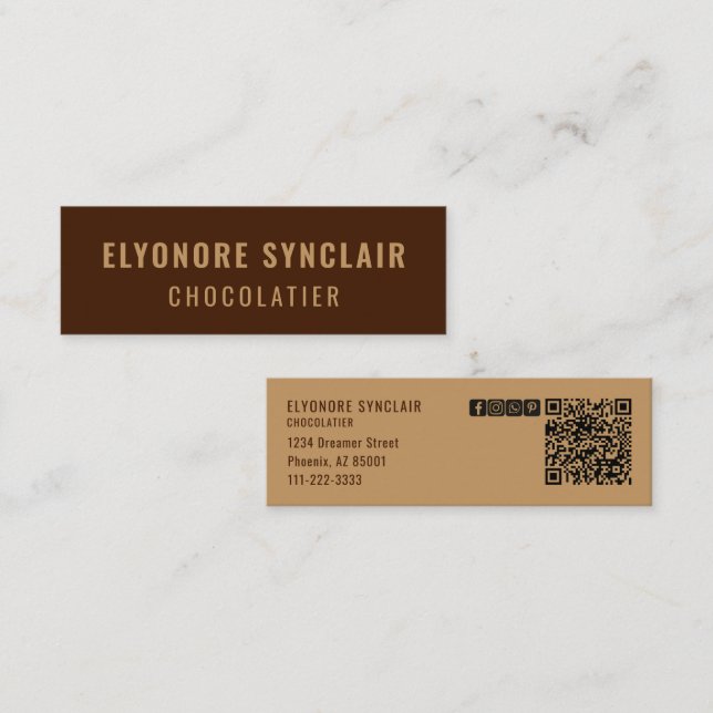 Elegant Brown Chocolatier Social Icon QR Code  Mini Visitenkarte (Vorne/Hinten)