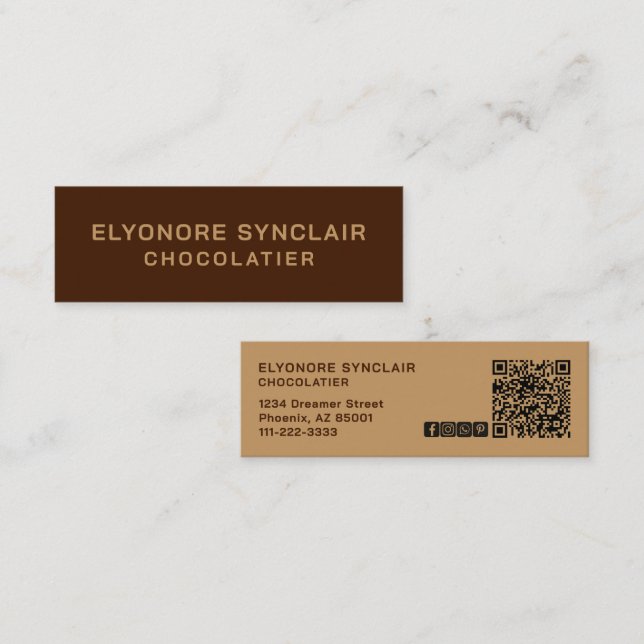 Elegant Brown Chocolatier Social Icon QR Code  Mini Visitenkarte (Vorne/Hinten)
