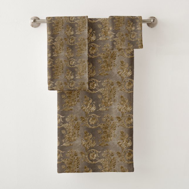 Elegant Brown Damask Hübsches Bad Badhandtuch Set (Insitu)