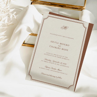Elegant Brown & Ecru Classic Script Wedding Einladung
