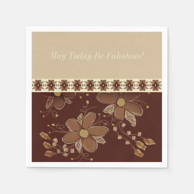 Elegant Brown Floral Serviette (Vorderseite)