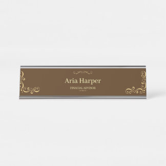 Elegant Brown Gold Audit Firm Financial Advisor De Schreibtischnamensplakette