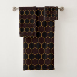 Elegant Brown Gold Honeycomb Hexagon Muster Manly Badhandtuch Set