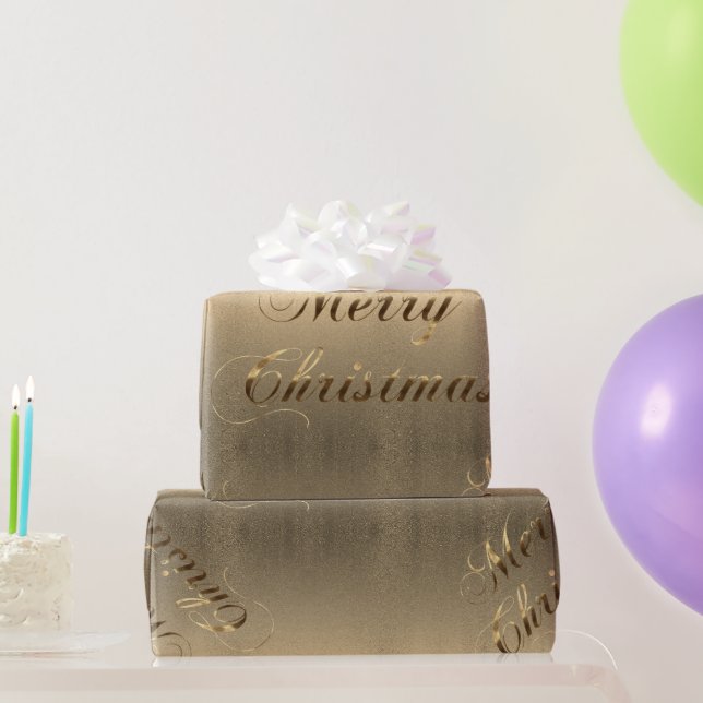 Elegant Brown Gold Script Frohe Weihnachten Geschenkpapier (Partygeschenke)