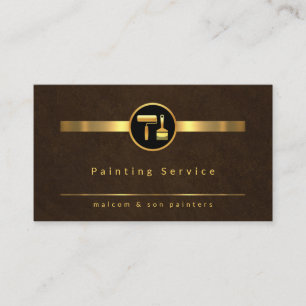 Elegant Brown Grunge Gold Paint Lines Visitenkarte