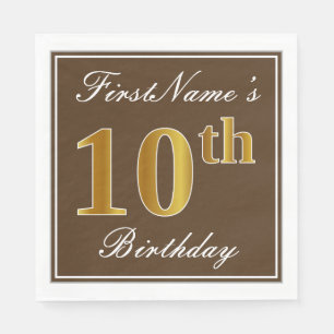 Elegant Brown, Imitate Gold 10. Geburtstag + Name Serviette