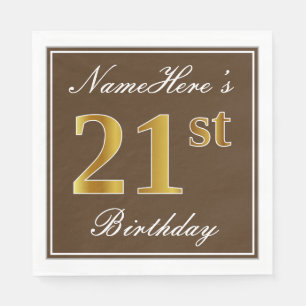 Elegant Brown, Imitate Gold 21. Geburtstag + Name Serviette