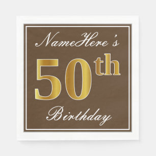 Elegant Brown, Imitate Gold 50. Geburtstag + Name Serviette