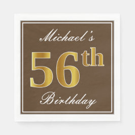 Elegant Brown, Imitate Gold 56. Geburtstag + Name Serviette