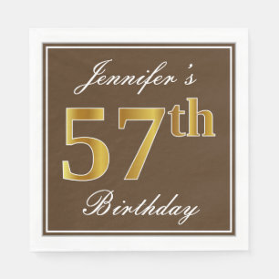 Elegant Brown, Imitate Gold 57. Geburtstag + Name Serviette