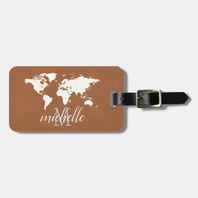 Elegant Brown Leather Travel World - Map Airplane Gepäckanhänger (Vorderseite horizontal)