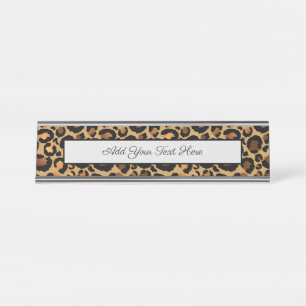 Elegant Brown Leopard Spots Wild Animal Glam Schreibtischnamensplakette