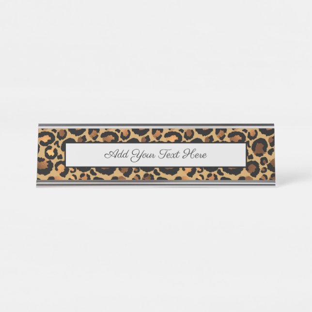 Elegant Brown Leopard Spots Wild Animal Glam Schreibtischnamensplakette (Vorderseite )