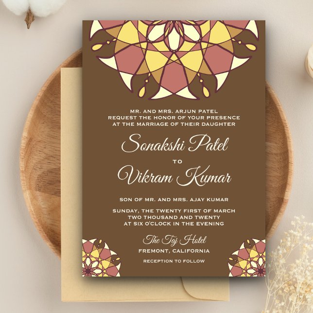 Elegant Brown Mandala Indian Wedding Invitation Einladung (Von Creator hochgeladen)