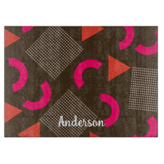 Elegant Brown Orange Geometric Personalized Name  Schneidebrett