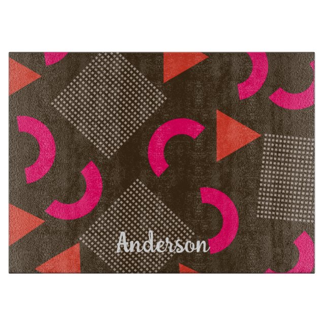 Elegant Brown Orange Geometric Personalized Name  Schneidebrett (Vorderseite)