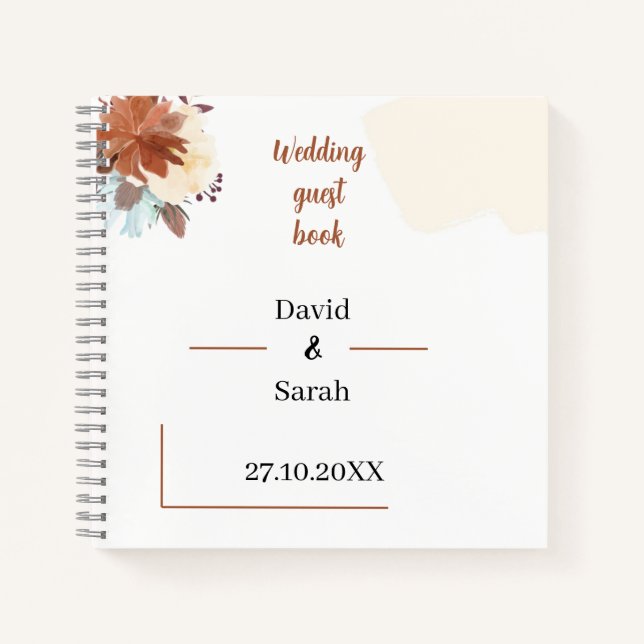 Elegant Brown Personalisiert Wedding Guest Notizbuch (Vorderseite)