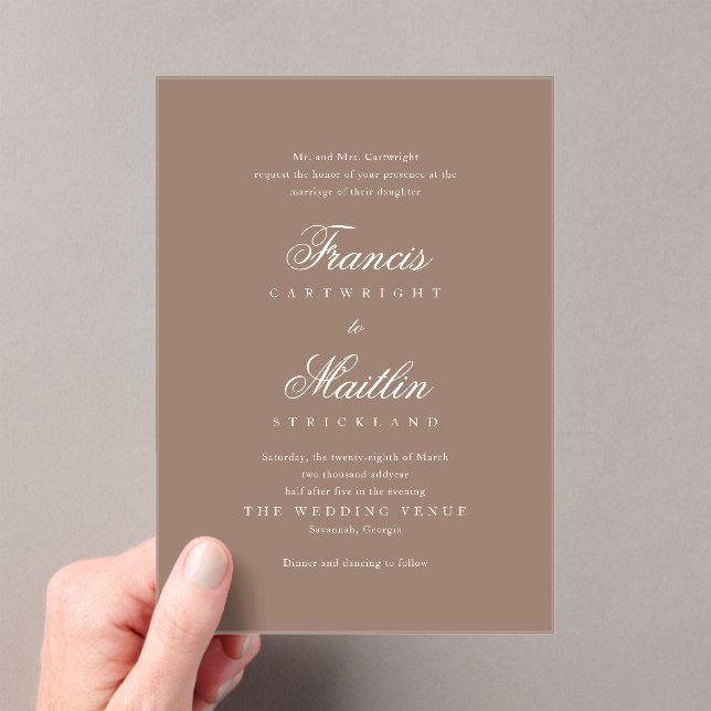 Elegant Brown Romantic Wedding Acryleinladungen (Insitu (Handheld))