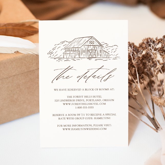 Elegant Brown Rustic Barn Wedding Details Begleitkarte (Von Creator hochgeladen)