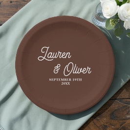 Elegant Brown Script Minimalistisch Wedding Pappteller
