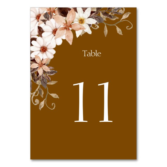Elegant Brown Table Number Card Tischnummer (Vorderseite)