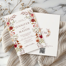 Elegant Brown Terracotta Fall Floral Wedding QR
