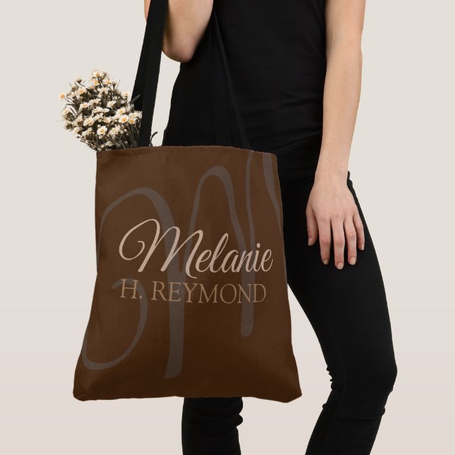 Elegant Brown Tote Bag mit ihrem Namen und ihrem A Tasche (Von Nahem)