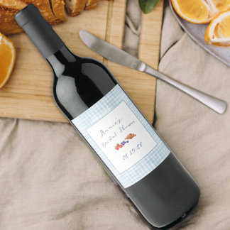 Elegant Brunch Brautparty Light Blue Gingham Weinetikett