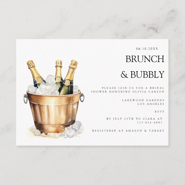 Elégant Brunch & Bubbly Invitation de douche nupti (Devant)
