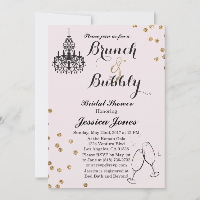 Elégant Brunch & Bubbly Invitation de douche nupti (Devant)