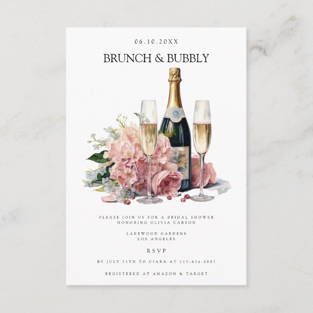 Elégant Brunch & Bubbly Invitation de douche nupti (Devant)