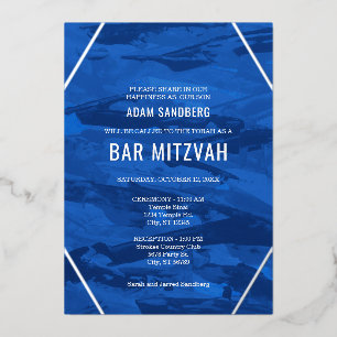 Elegant Brush Strokes & Star von David Bar Mitzvah Folieneinladung