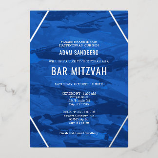 Elegant Brush Strokes & Star von David Bar Mitzvah Folieneinladung