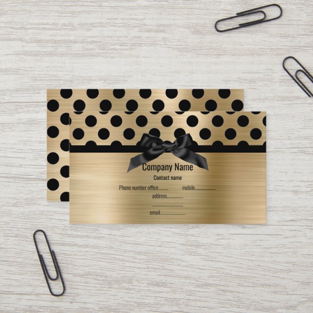 ELEGANT BRUSHED ALL GOLD POLKA DOT BUSINESS CARD VISITENKARTE (Vorderseite/Rückseite Beispiel)