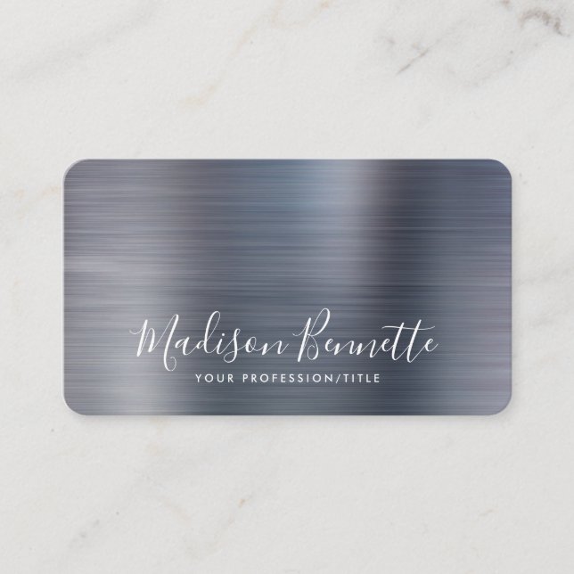 Elegant Brushed Metallic Gray Calligraphy Script Visitenkarte (Vorderseite)