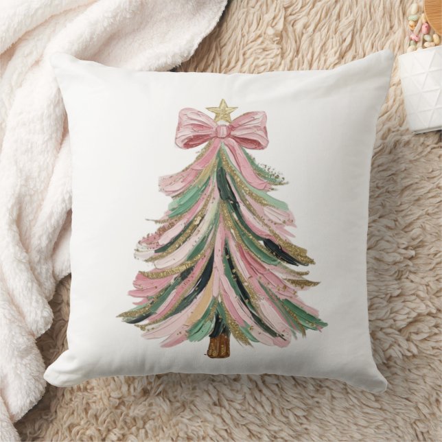 Elegant Brushstroke Christmas Tree Pillow Kissen (Decke)