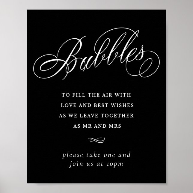 Elegant Bubbles White Calligraphy | Gefälligkeitst Poster (Vorne)
