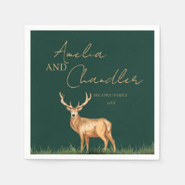 Elegant Buck Deer Christmas Family Name Serviette