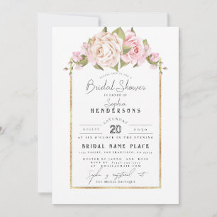 Elegant Budget Floral Dusty Rose Foil BridalShower Einladung