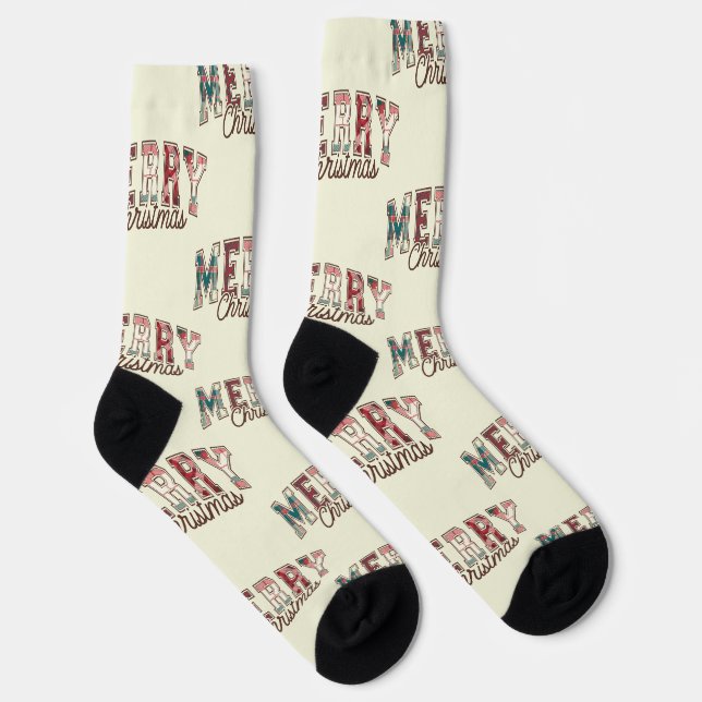 Elegant Buffalo Kariert Frohe Weihnachten Niedlich Socken (Rechts)