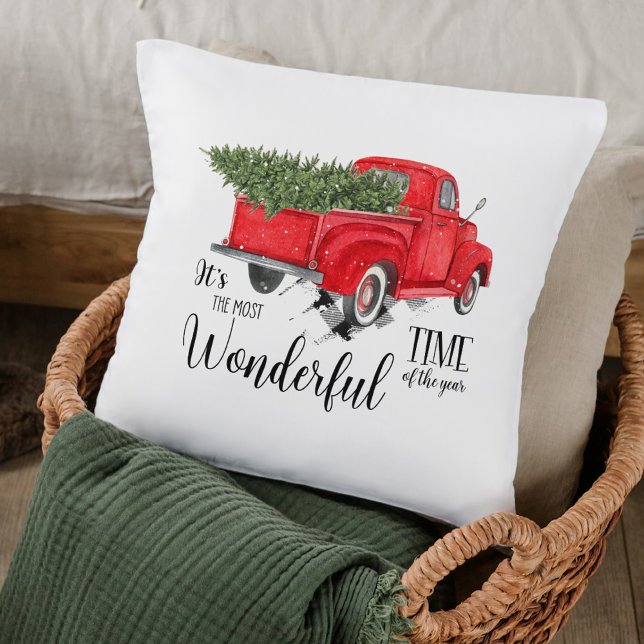 Elegant Buffalo Karo Red Truck Skript Weihnachten Kissen (Von Creator hochgeladen)