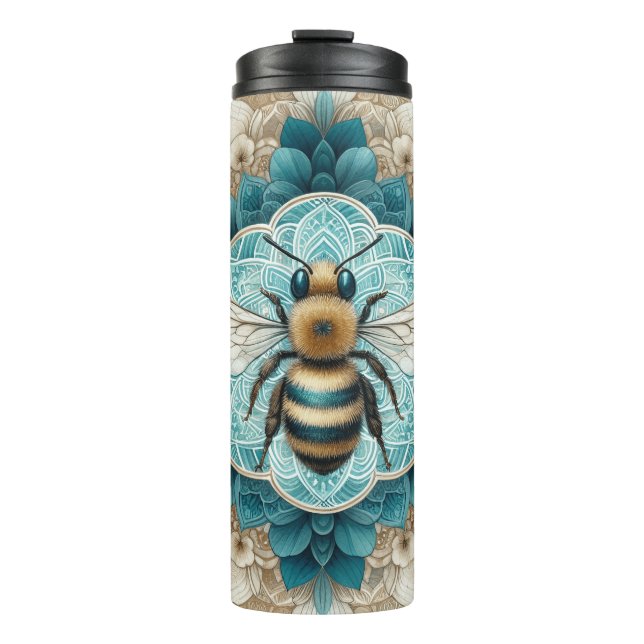 Elegant Bumble Bee Mandala Thermosbecher (Vorderseite)